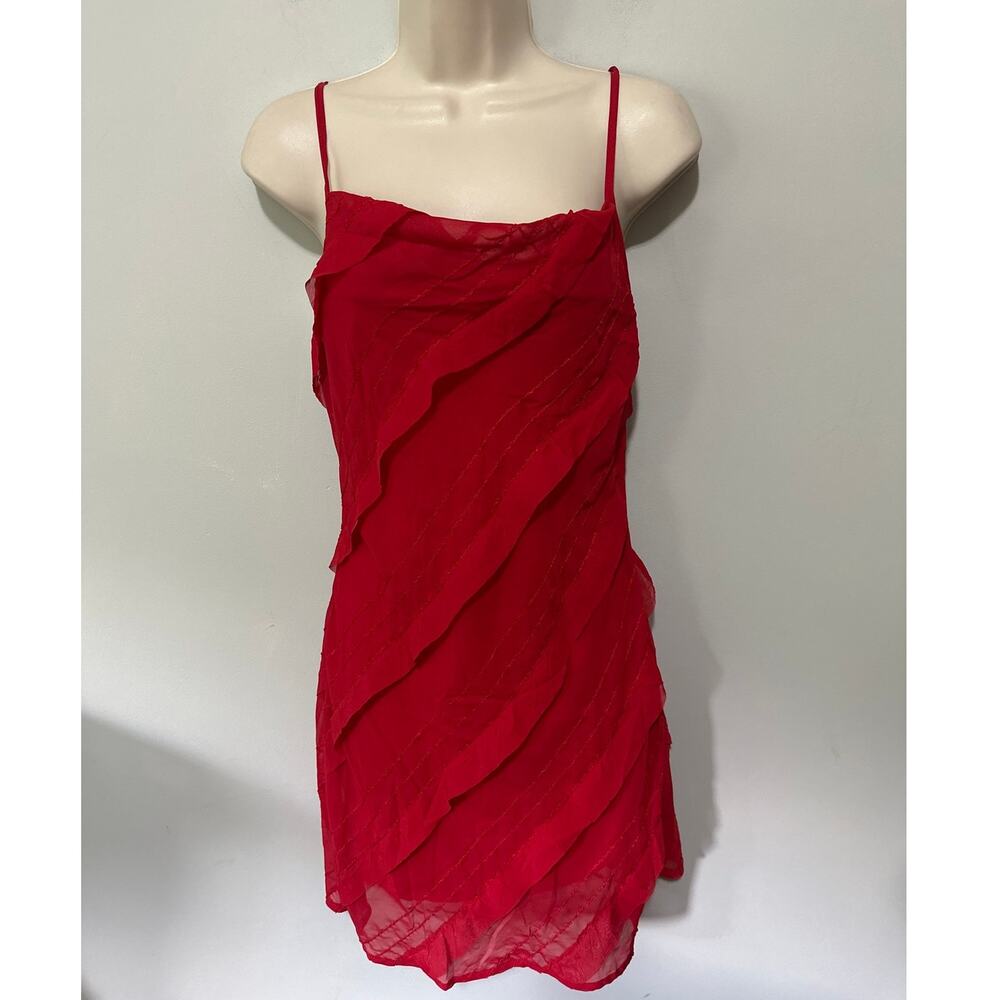 Heart & Heels Dress Womens Small Red Tiered Chiffon Strappy Indie Sleaze Rave